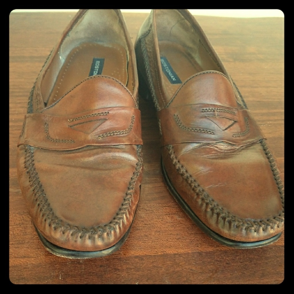 Brown penny loafer bostonians leather